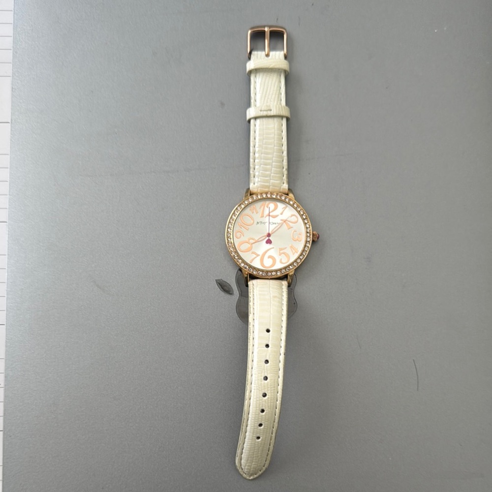 Betsey Johnson cream Leather Strap Watch
